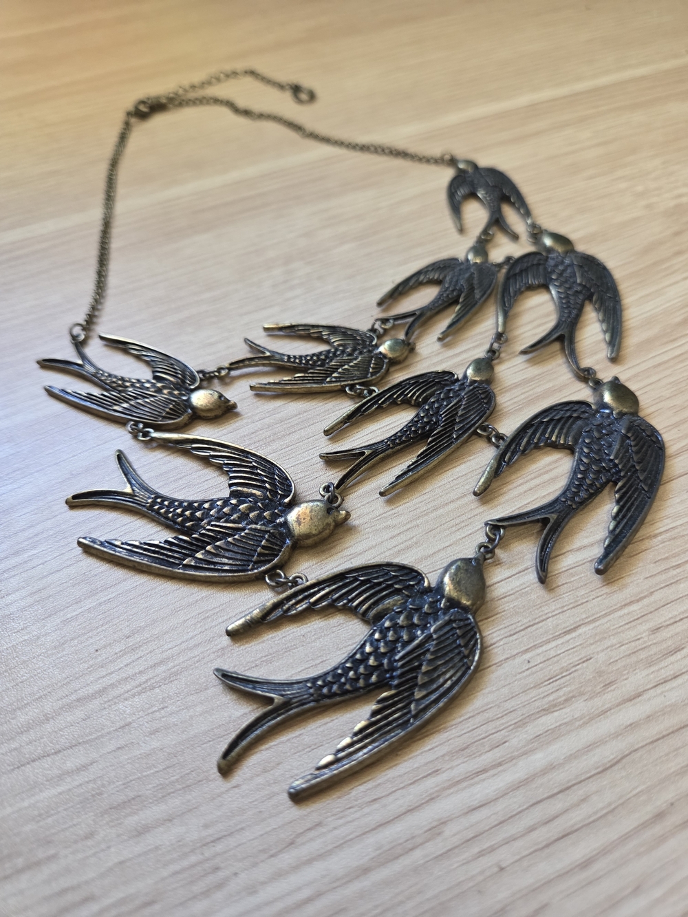 Swallow Pendant Statement Necklace in Antique Brass - Women Jewelry